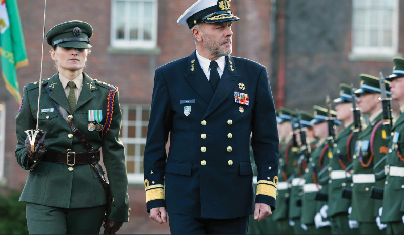 Admiral Rob Bauer, Chair of NATO Military Committee, reviews troops on official visit to Ireland, February 26, 2024 (NATO)
